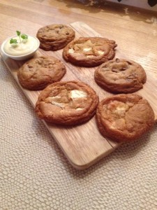 Dark Chocolate Chunk Cookies & White Chocolate Chunk Cookies with a vanilla bean mousseline