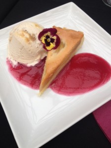 Mead Poached Pear and brown butter shortbread tart,